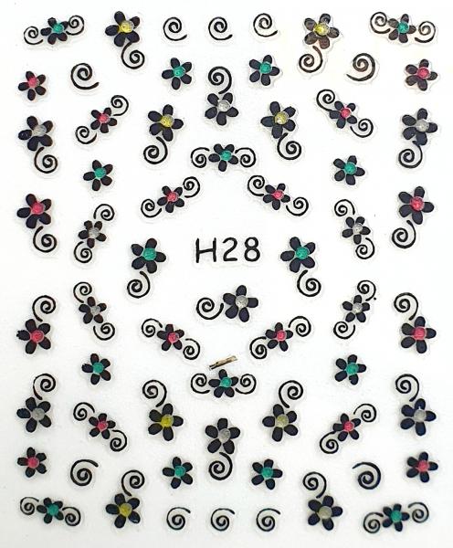 French-Sticker, Blumen schwarz mit Bunter Mitte